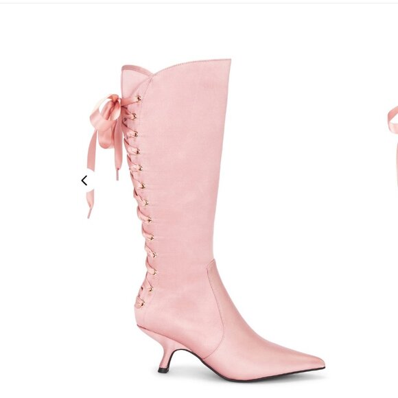 Jeffrey Campbell Leggy Boot in Pink Satin lace up ballet kitten heel pointed toe